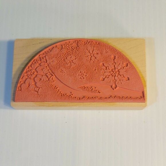 NEW Toomuchfun 1/2 Circle Snowflakes Rubber Stamp Wood Mount Katie Darnell 1722L - Picture 4 of 6